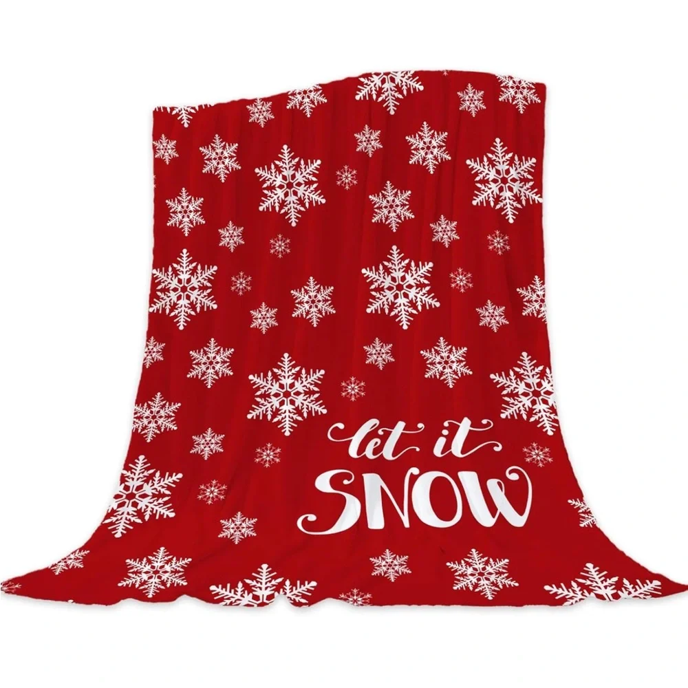 Festive Red Holiday Blanket with Snowflakes